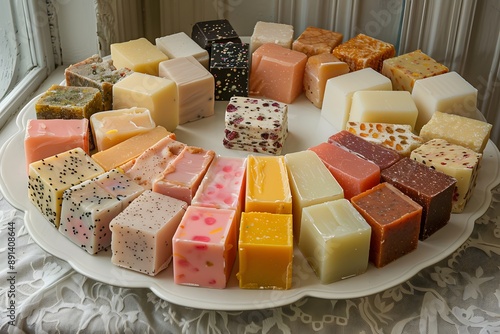 A Colorful Array of Artisan Soaps Displayed Elegantly on a White Plate