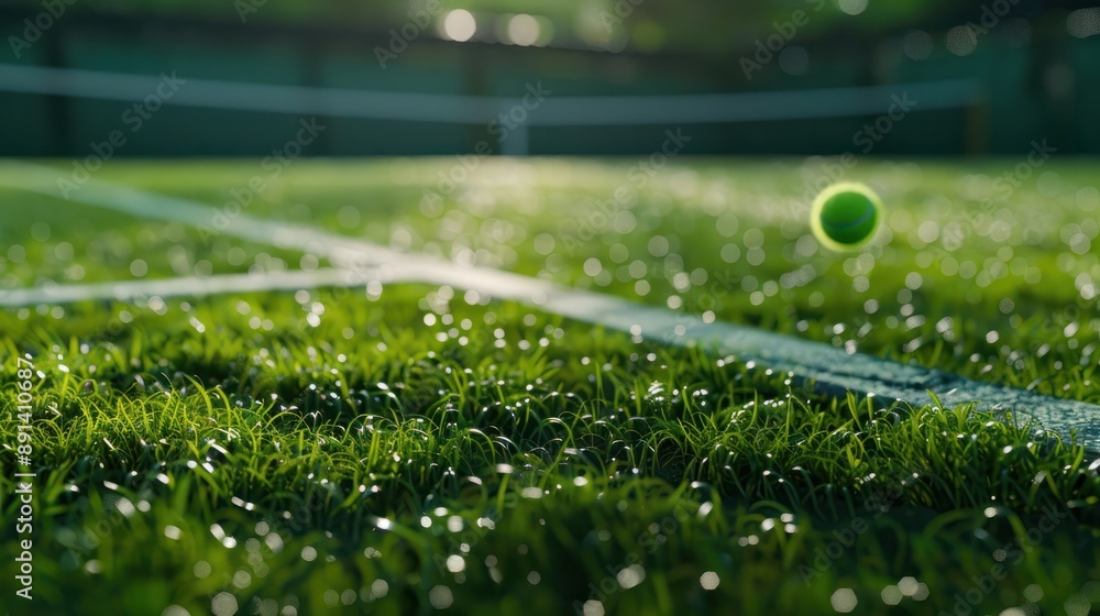 Close-up grass tennis court, freshly cut grass on a tennis court before a tournament Close-up grass tennis court, freshly cut grass on a tennis court before a tournament