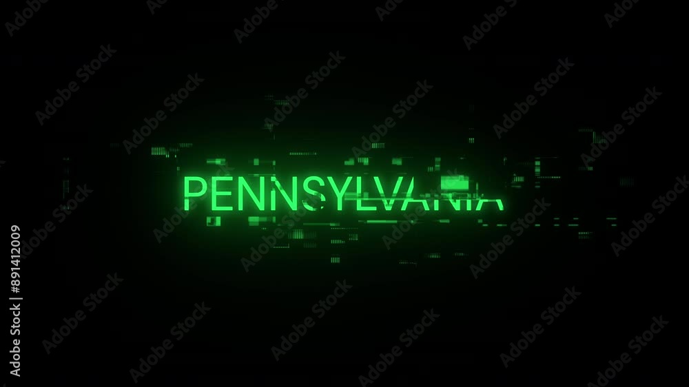 Pennsylvania text with screen effects of technological failures. Spectacular screen glitch with various kinds of interference. Looped Pennsylvania text with screen effects of technological failures. Spectacular screen glitch with various kinds of interference. Looped