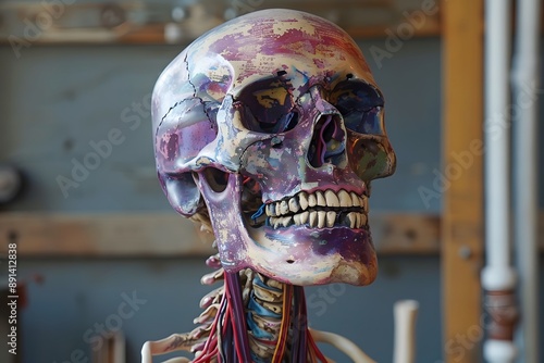 Detailed Anatomical Model of a Human Skull and Neck with Vivid Colors