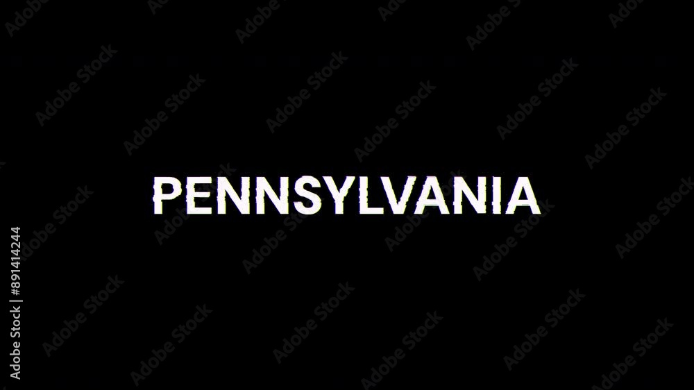 Pennsylvania text with screen effects of technological failures. Spectacular screen glitch with various kinds of interference. Looped Pennsylvania text with screen effects of technological failures. Spectacular screen glitch with various kinds of interference. Looped