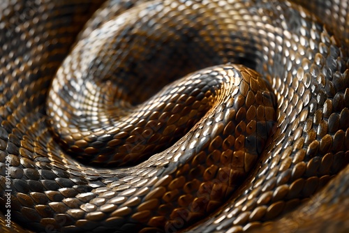 Snake with brown print of skin. Close up serpent with scaly pattern. Reptile skin texture background