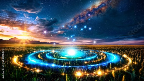 Wallpaper Mural A mysterious crop circle glowing under a starry sky. Torontodigital.ca