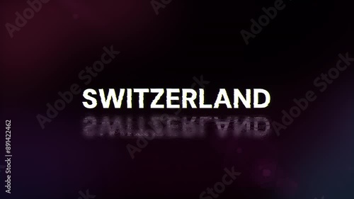 Switzerland text with screen effects of technological failures. Spectacular screen glitch with various kinds of interference. Looped
