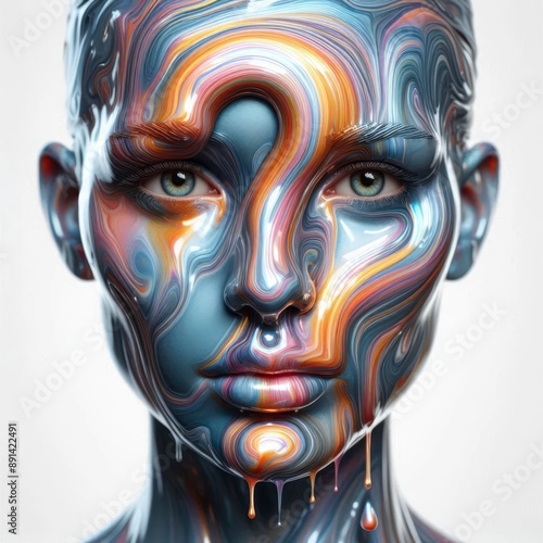 glossy human face and question mark