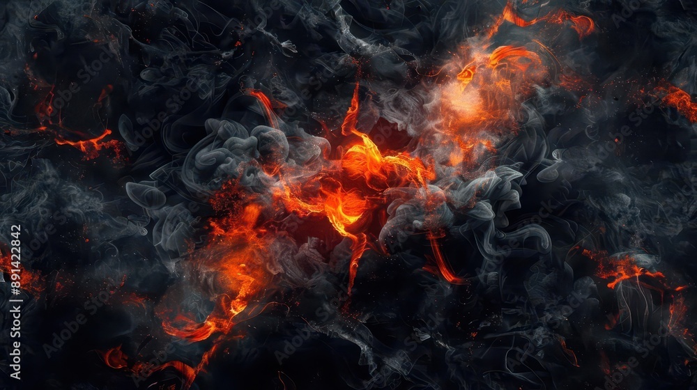 dynamic fire and smoke swirling tendrils of black smoke intertwined with fierce red flames against a dark background creating a mesmerizing and intense visual spectacle dynamic fire and smoke swirling tendrils of black smoke intertwined with fierce red flames against a dark background creating a mesmerizing and intense visual spectacle