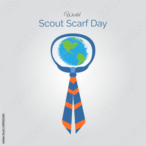 World Scout Scarf Day vector, illustration. August 1st. World map and scarf design.