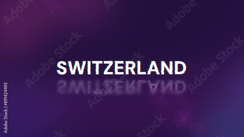 Switzerland text with screen effects of technological failures. Spectacular screen glitch with various kinds of interference. Looped
