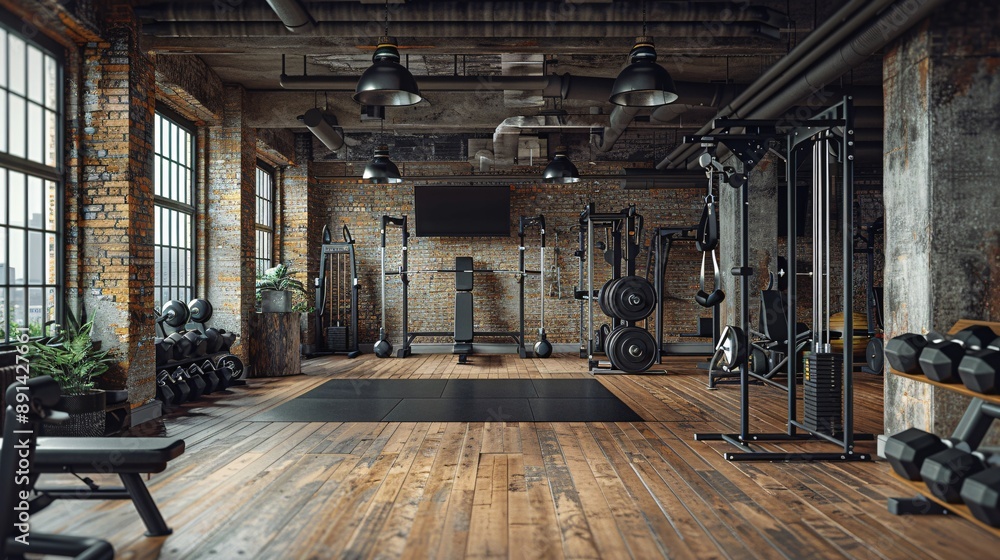 A fitness enthusiast lifting weights in a well equipped gym Stock Photo with copy space A fitness enthusiast lifting weights in a well equipped gym Stock Photo with copy space