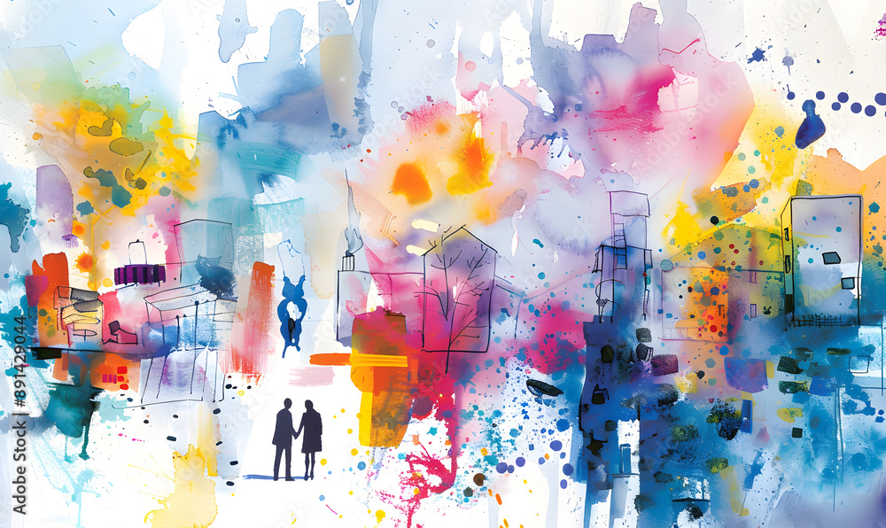 Abstract watercolor city street illustration poster Abstract watercolor city street illustration poster