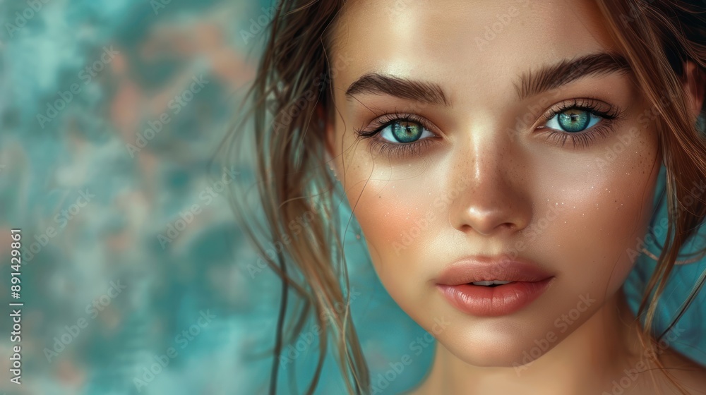 Closeup Portrait of a Beautiful Woman with Blue Eyes Closeup Portrait of a Beautiful Woman with Blue Eyes
