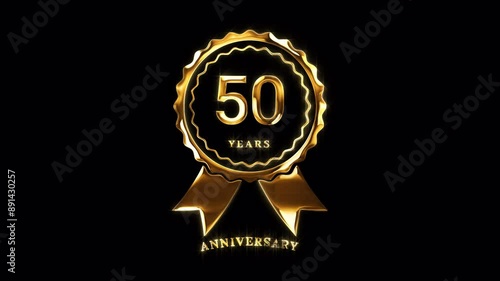 50th Anniversary Celebration. Golden 50 Years Anniversary Animation in Gold Color on the Transparent Background, Alpha Channel. Great for greetings, celebrations, events, and gifts.