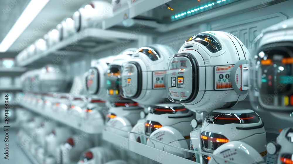 Futuristic Storage Shelves with Diverse Products in 3D Render, Generative Ai Futuristic Storage Shelves with Diverse Products in 3D Render, Generative Ai