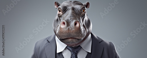 Hippopotamus Dressed in a Suit and Tie photo