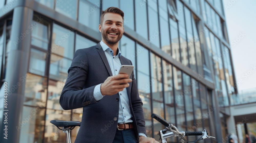 Smiling Businessman in Suit Holding Phone Smiling Businessman in Suit Holding Phone