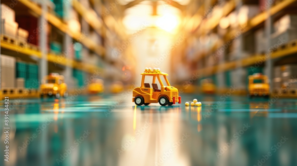 Forklifts and pallet jacks moving merchandise around a well-lit warehouse floor, highlighting the teamwork and coordination required for seamless supply chain operations. Forklifts and pallet jacks moving merchandise around a well-lit warehouse floor, highlighting the teamwork and coordination required for seamless supply chain operations.