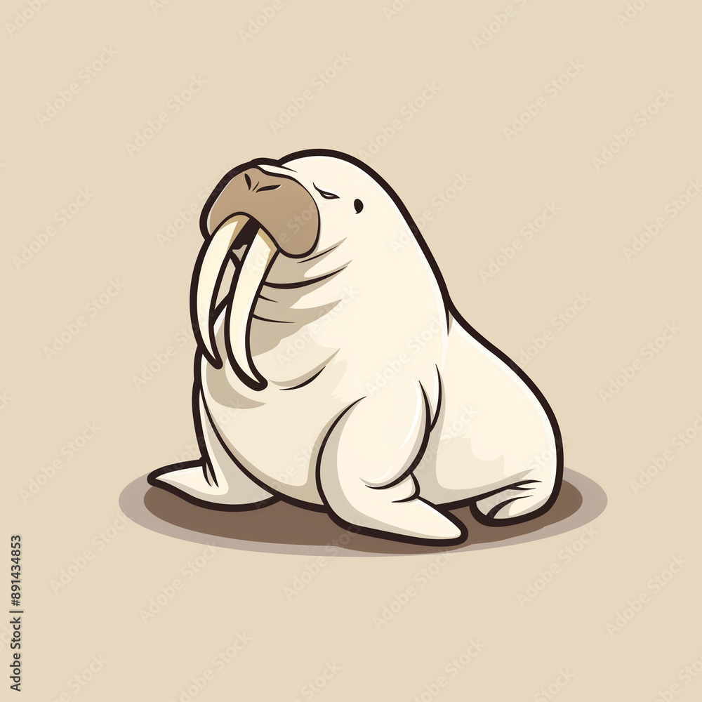 Fototapeta premium Arctic White Walrus Tusk: A Minimalist Logo Approach