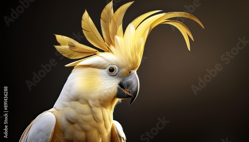 Design a logo of a golden cockatoo with crest raised.