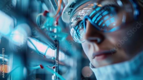 Wallpaper Mural A detailed close-up of industrial piping, highlighted with orange and blue lights, showcasing the complexity and precision involved in industrial engineering and manufacturing. Torontodigital.ca