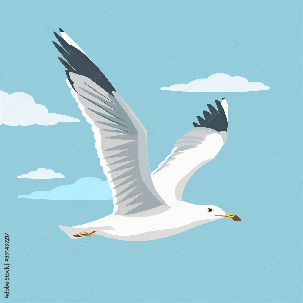Fototapeta premium Flight in Freedom: Soaring Sky Blue Seagull Wing Icon