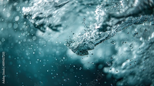 A stunning, close-up view of water splashing and droplets suspended in motion, capturing the fluid dynamics and natural beauty of water in a visually compelling way.