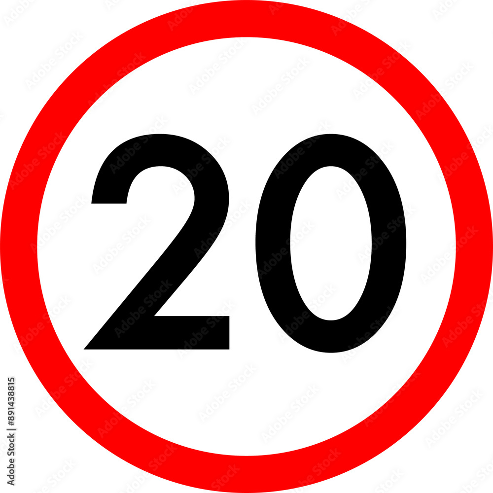 Speed limit 20 round road traffic icon flat design Speed limit 20 round road traffic icon flat design