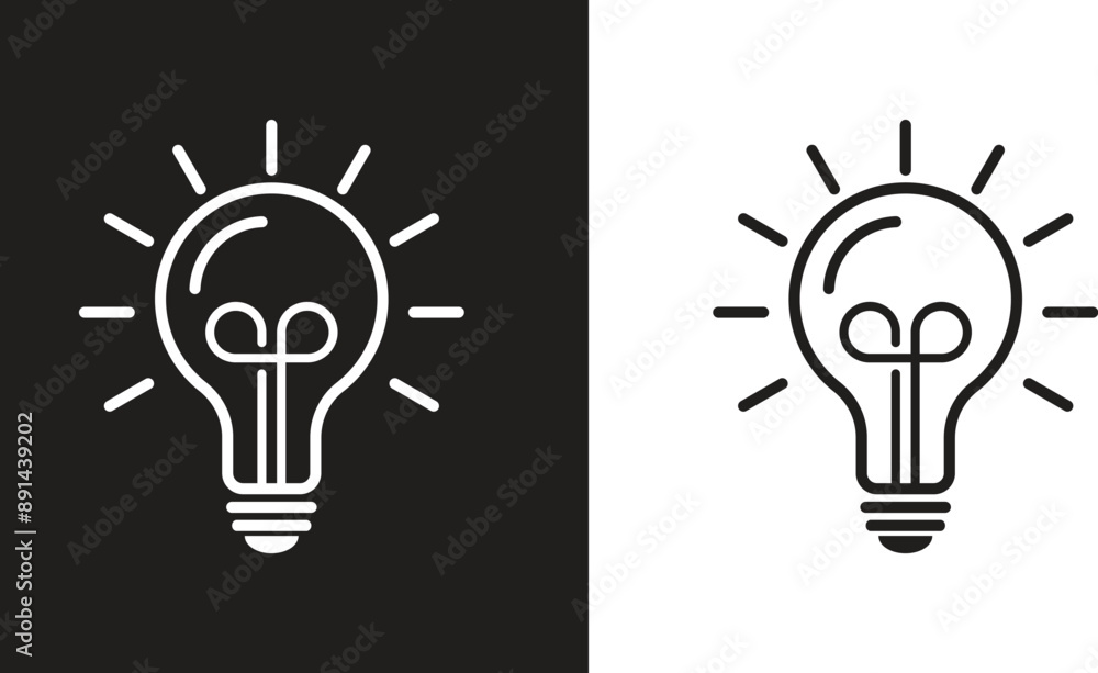 Light Bulb icon set, Idea icon symbol vector, Different style icons, Set of different style icons on black and white background., Vector Illustration Light Bulb icon set, Idea icon symbol vector, Different style icons, Set of different style icons on black and white background., Vector Illustration