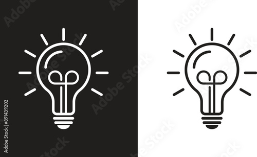 Light Bulb icon set, Idea icon symbol vector, Different style icons, Set of different style icons on black and white background., Vector Illustration