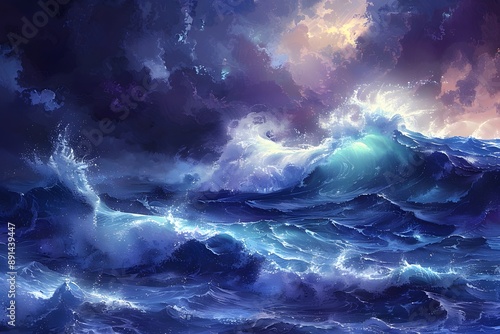 Majestic Ocean Waves Under a Dramatic Sky
