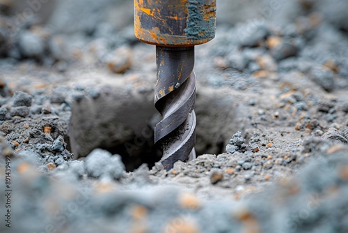 Close-Up of a Drill Bit in Action on a Construction Site