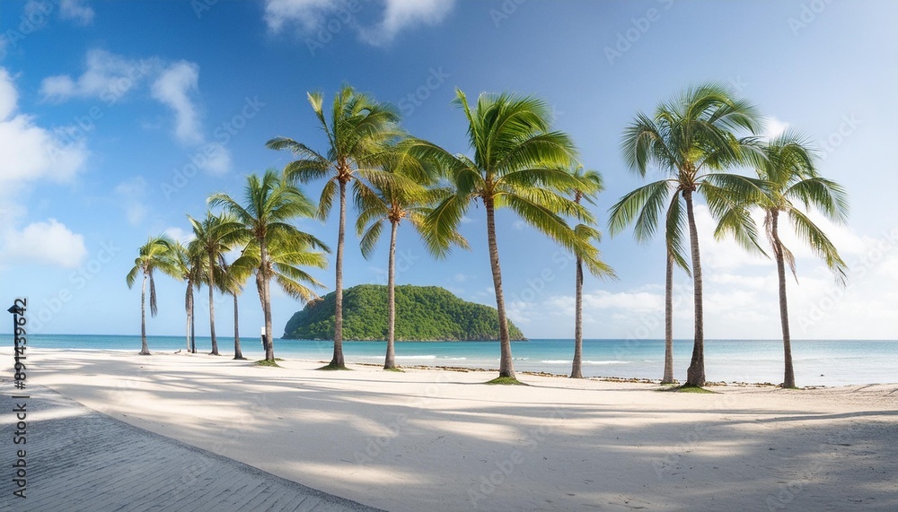 Palm trees sway gently in the breeze on a secluded tropical island. Palm trees sway gently in the breeze on a secluded tropical island.