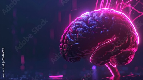 Photo of a neon-lit brain in the dark photo