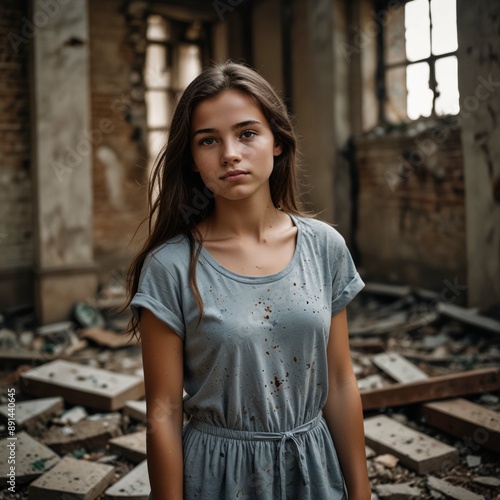 Years later, the girl, now a young woman, stands amidst the ruins, a flicker of defiance in her eyes.  Write about how she uses the memory of that horrific day to inspire hope and rebuild her shattere
