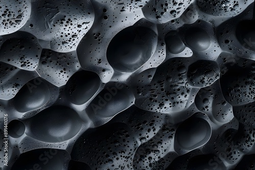 Abstract Black Textured Surface with Bubbles and Cavities