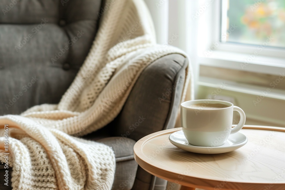 Cozy Living Room with Coffee and Blanket. Cozy Living Room with Coffee and Blanket.