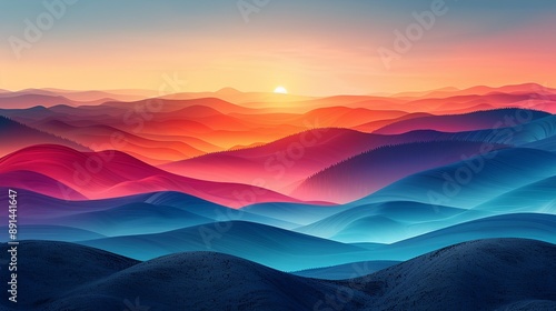 Colorful landscape with a rainbow of hues blending together to create a visually stunning background ideal for microstock illustrations Illustration Flat Color, Clip Art Style , Minimalism, © DARIKA