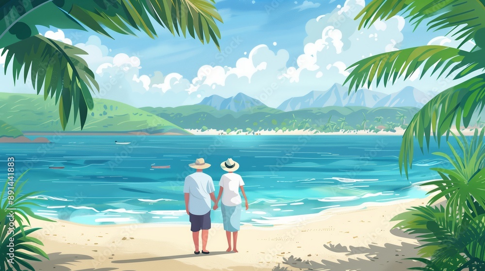 Senior couple enjoying a tropical beach day Senior couple enjoying a tropical beach day