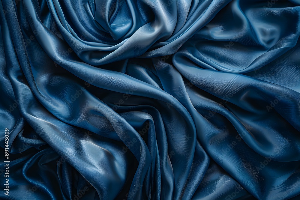 Fototapeta premium Luxurious Blue Satin Fabric Draped Elegantly