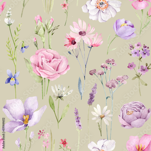 wildflowers pattern. watercolor seamless pattern with flowers