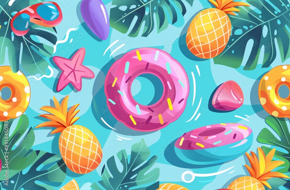 a pool with various objects a pool with various objects