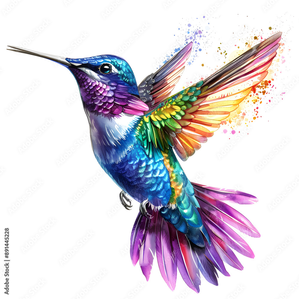 Obraz premium Colorful flying hummingbird isolated on a white background
