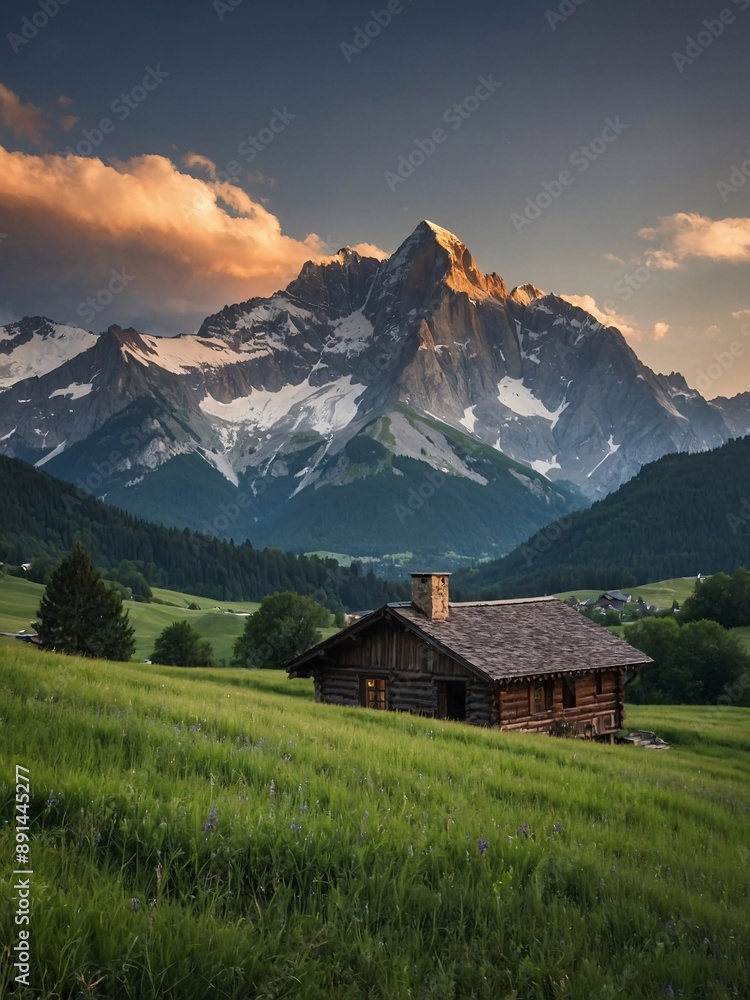 Alpine retreat amidst rolling meadows and towering peaks Alpine retreat amidst rolling meadows and towering peaks