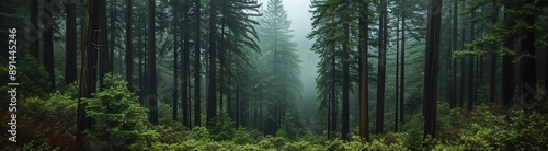 a forest with fog and trees
