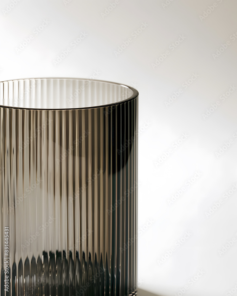 Cylinder smoked fluted dark brown glass isolated on white background Cylinder smoked fluted dark brown glass isolated on white background