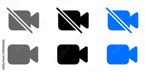 Camera Off icon. No video sign. Camera mute symbol. Disable cam pictogram. Camcorder web illustration.