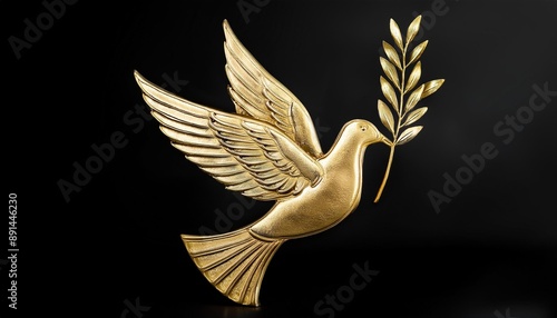 Create a logo of a golden dove carrying an olive branch.