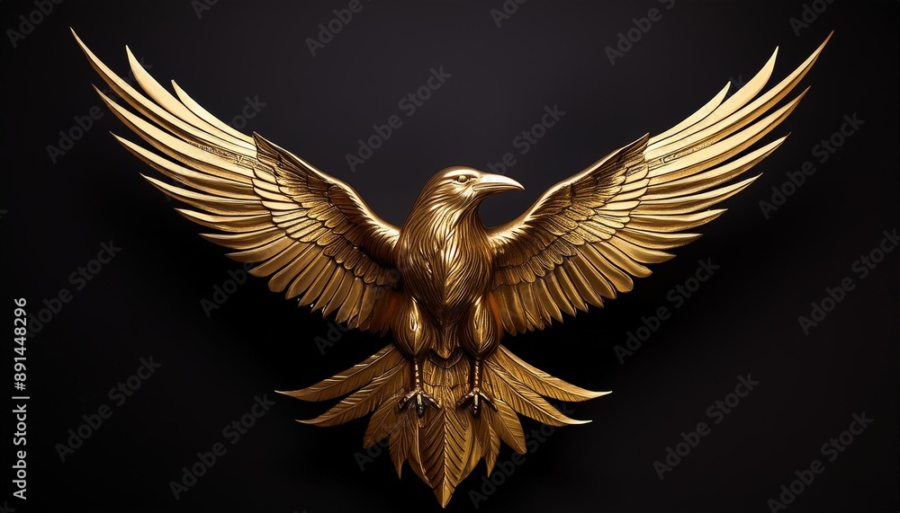 Fototapeta premium Develop a logo of a golden crow with outspread wings.