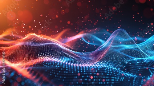 Wallpaper Mural Abstract Digital Landscape with Red and Blue Glowing Particles Torontodigital.ca