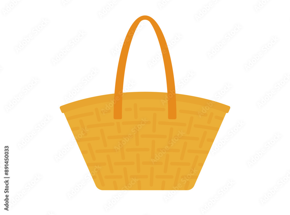 Wicker basket bag. Woven straw or in palm leaf. Handmade bag. Minimal vector illustration, isolated on white. Clean and simple style Wicker basket bag. Woven straw or in palm leaf. Handmade bag. Minimal vector illustration, isolated on white. Clean and simple style