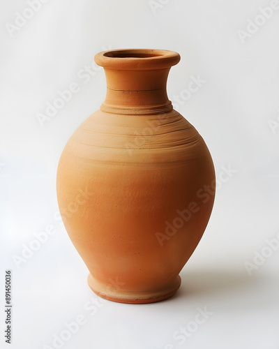 Simple ceramic clay vase without ornaments isolated white background